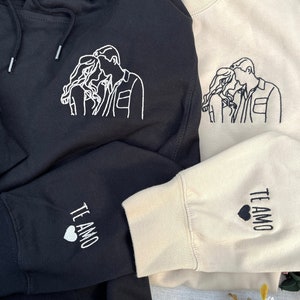 Custom Embroidered Couple Portrait Hoodie, Crewneck, Personalized Sweatshirt With Photo Embroidered, Wedding Anniversary Valentines Day gift