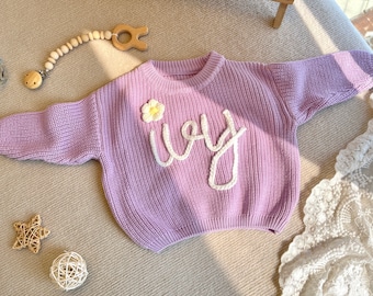 Custom Name Baby Sweater,Personalized Hand embroidered Name,  Custome Baby Name Monogram,  Adorable Gift from Auntie for Your Little one