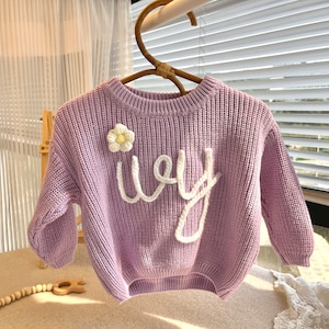 Personalized Hand embroidered Name, Custom Name Baby Sweater, Custome Baby Name Monogram, Adorable Gift from Auntie for Your Little one image 2