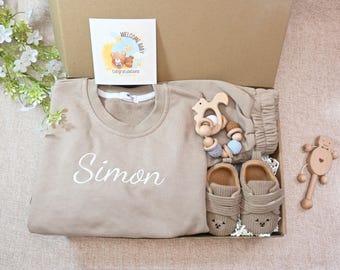 Conjunto de moletom e jogger, suéter de gola redonda personalizado, conjunto personalizado, suéter neutro, presente para bebê, conjunto para bebê e criança pequena