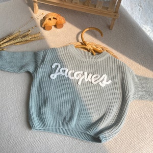 Personalized Hand embroidered Name, Custom Name Baby Sweater, Custome Baby Name Monogram, Adorable Gift from Auntie for Your Little one image 6