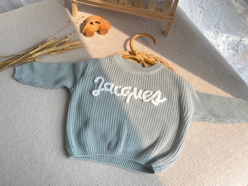 Personalized Hand embroidered Name, Custom Name Baby Sweater, Custome Baby Name Monogram, Adorable Gift from Auntie for Your Little one image 6