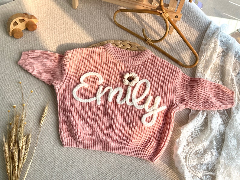 Personalized Hand embroidered Name, Custom Name Baby Sweater, Custome Baby Name Monogram, Adorable Gift from Auntie for Your Little one image 5