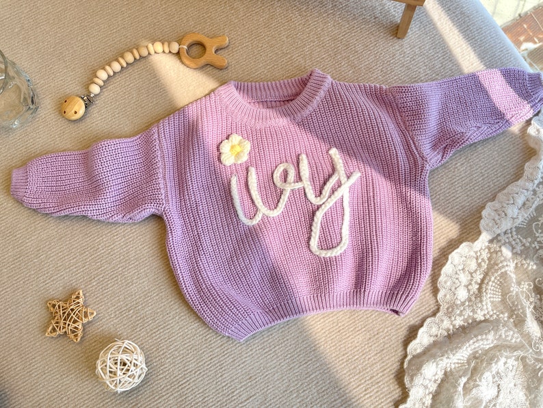 Personalized Hand embroidered Name, Custom Name Baby Sweater, Custome Baby Name Monogram, Adorable Gift from Auntie for Your Little one image 3