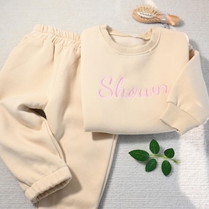 Custom Name Baby Jogging Set with Minimalist Embroidery,2 Piece Lightweight Set,Long Sleeves,Name Printed on Chest,Gifts for her child