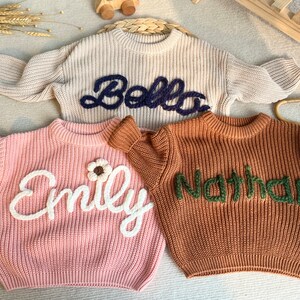Personalized Hand embroidered Name, Custom Name Baby Sweater, Custome Baby Name Monogram, Adorable Gift from Auntie for Your Little one image 4