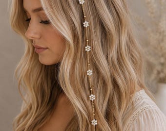 Pearl White Floral Hair Jewelry – Boho Clip-In Hair Beads