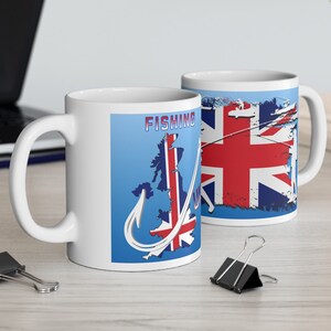 Fishing UK Design Mug, Ideal gift for fish angler fisherman / fisherwoman angling enthusiast. 11oz White Mug.