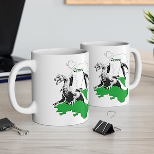 MUG Wales - Cymru, Welsh Flag cropped to the shape of the Map of Wales with Dragon Design MUG, Ideal gift.