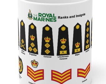 Taza con los rangos de los Royal Marines británicos. Regalo ideal para marines o exmilitares, hombres o mujeres.