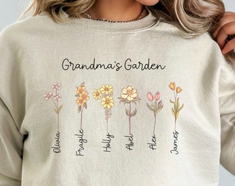 Grandma Shirt With Custom Birth Flowers and Names,Mothers Day Sweatshirt,Mothers Day Gift,Birth Flowers Shirt,Grandma Gift,Birthday Gift