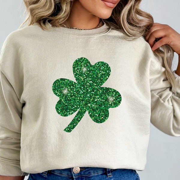 Glitter Effected Lucky, Looks Like Glittered Shamrock Sweatshirt, Irish Crewneck, St Patty's Day, Women Saint Patrick's Day Sweatshirt