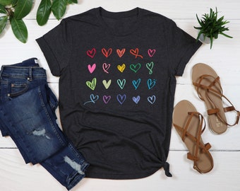 Camisa del Orgullo Gay, Orgullo 2022, Camisa de Corazones Arco Iris, Camiseta de Corazón de Acuarela, Camisa Arco Iris, Camiseta de Corazones de Colores, Traje Arco Iris, Día de San Valentín