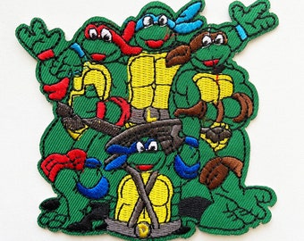 Ninja Turtles Group Embroidered Iron On Patch 4" x 3.75"