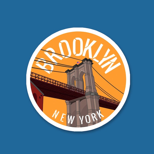 New York Brooklyn Travel sticker, City & Travel Stickers, Vintage style decal for suitcase, laptop, car or water bottle, luggage tag