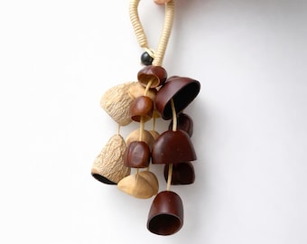 Talismán de concha de fruta natural hecho a mano, campanilla de viento, decoración colgante, amuleto para bolso, sonido ASMR suave, amuleto bohemio para coche, regalo ecológico para ella
