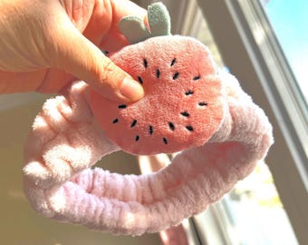 Watermelon Spa Headband Set with Puppy Wristbands – Cute Fruit Face Wash Headband Absorbent Wristbands | Skincare, Makeup, Bath Gift for Her