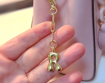 Personalized Initial Charm Gold 3D Bubble Letter Keychain Custom Name Keyring Gift for Women Her Minimal Chic Accessory Monogram Bag Charm