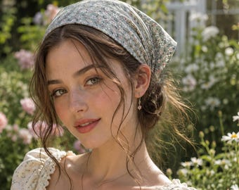 Floral Lace Headscarf Cottagecore Hair Scarf,Vintage Bandana Head Wrap,Handmade Boho Head Cover Hair Accessory,Gift Her Wife Women Mom Lover