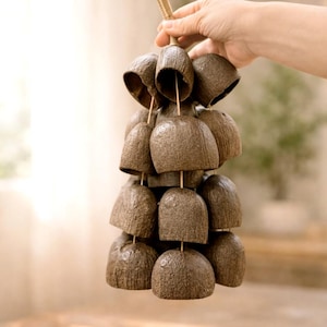 Handmade Salin Shaker Wind Chime, Artisanal Fruit Shell Meditation Hand Bell,Percussion Mindful Healing Home Decor Gift Her Sound Instrument