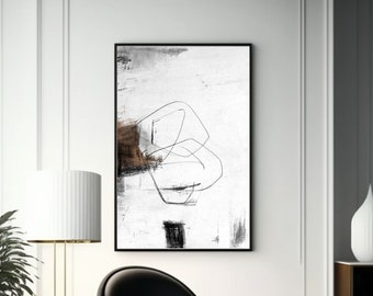 Digital download. Abstract scribble wall art. Masculine white wall print.