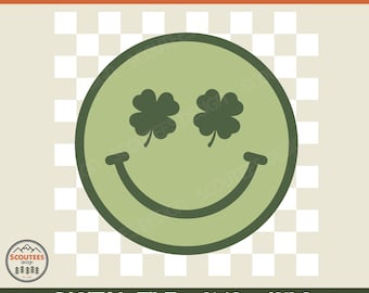 St. Patricks Day Retro Clover Smiley SVG PNG, Retro Checkered, Smiley, Retro St. Pattys Svg,  Digital Download, St Paddys Day Svg, lucky