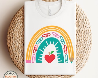 Terug naar school potloodregenboog, kleutershirt, leraar svg, SVG PNG - leraar shirt ontwerp digitale download voor Cricut Silhouette