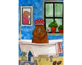 Capybara in bath tub - PRINT