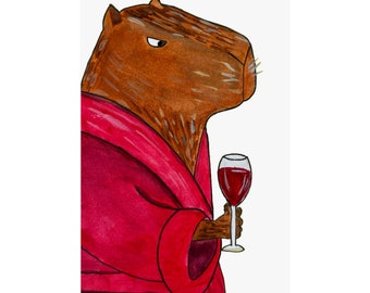 Capybara trinkt Rotwein in Robe - Druck - Normaler Hintergrund