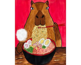 Capybara manger des ramen - Impression
