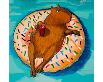 Capybara relaxing in pool - Print