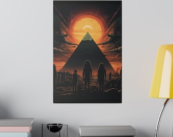 Stampa su tela di divinità egizie e origini aliene / Arte fantasy fantascientifica
