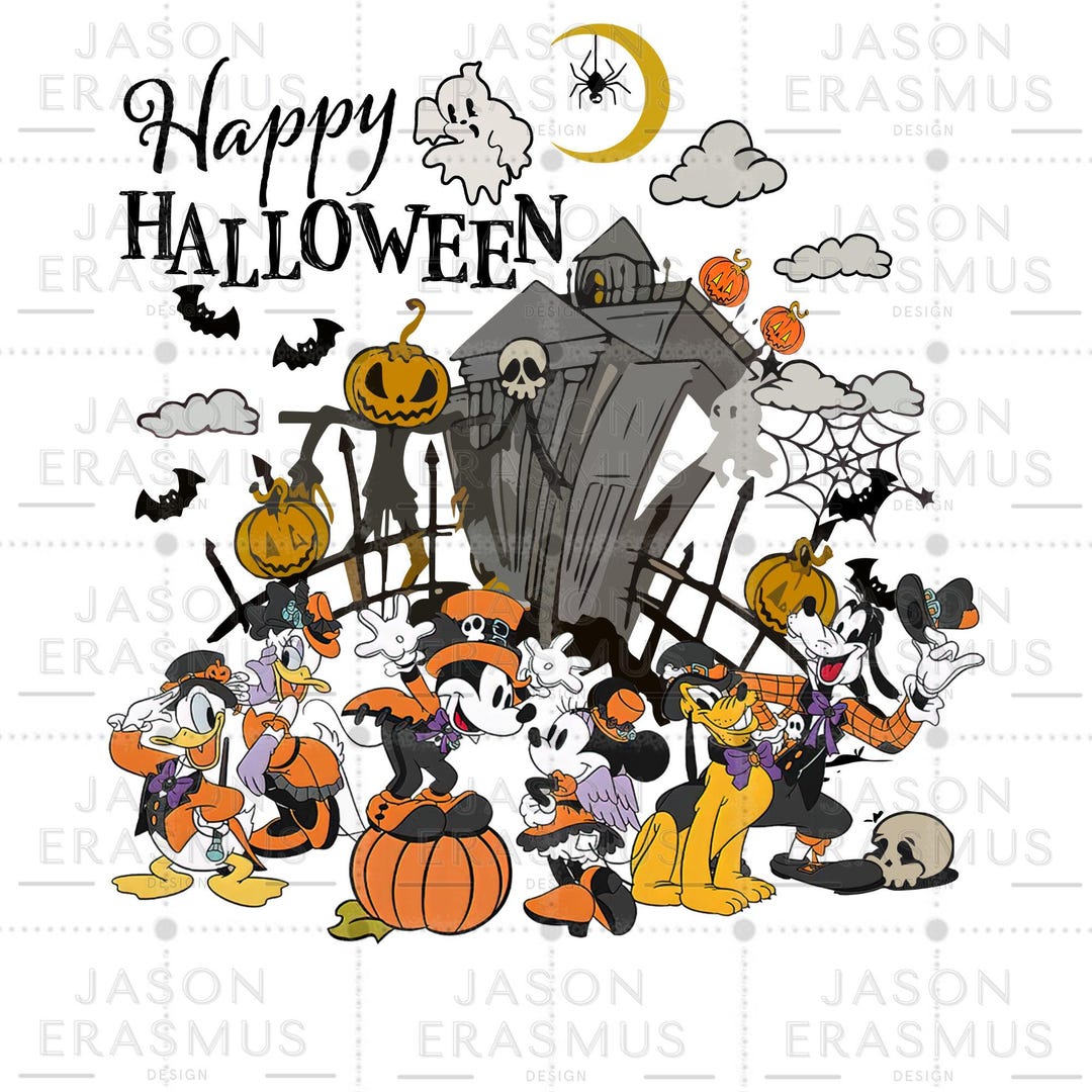 Vintage Disney Halloween Village Png, Vintage Mickey and Friends ...