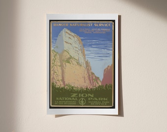 Zion Nationalpark Poster Druck, Vintage Utah Reise Kunst Poster, Amerikanische Landschaftskunst, Ästhetische Wanddekoration