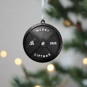 Black or Red 2025 Merry Liftmas Barbell Weight Ornament, Weightlifting Gifts, Ornament Crossfit Gifts Gym Gift Christmas Ornament for Gymbro