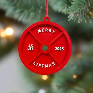 Red Or Black 2025 Merry Liftmas Barbell Weight Ornament, Weightlifting Gifts, Ornament Crossfit Gifts Gym Gift Christmas Ornament for Gymbro