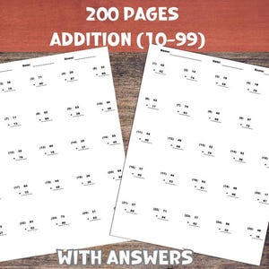 200 Pages of Printable Math Addition Worksheets to Add numbers 10 thru 99 | Homeschool Practice Worksheets with Answer Key - PDF File