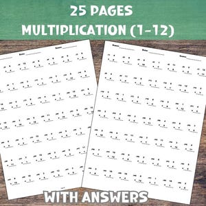 25 Pdf Pages of Printable Math Multiplication Worksheets Multiply numbers 1 thru 12 | Homeschool Practice Worksheets with Answer Key