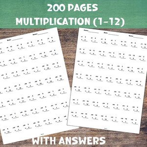 200 Pdf Pages of Printable Math Multiplication Worksheets Multiply numbers 1 thru 12 | Homeschool Practice Worksheets with Answer Key