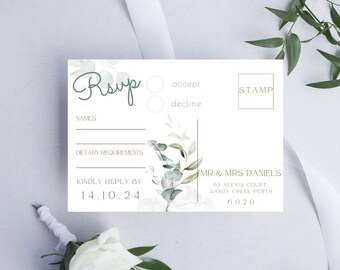 Eucalyptus RSVP Photo Postcard Instant Download Digital Invite Print From Home Stationery Watercolor Greenery Invite Template JADE RANGE