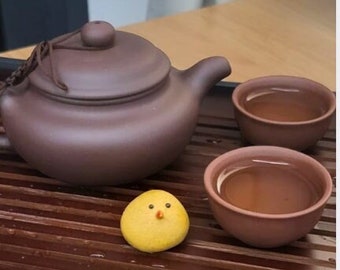 Cute Chick Tea Pet | Handmade Purple Sand Yixing Clay Teapet | Adorable Duck Figurine | Yellow Duck | Tabletop Decor | Tea Lover | Gift Idea