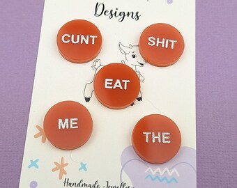 Offensive Five Fucks earrings | Orange Acrylic  | Fun Earrings | Statement Jewellery | Sweary Earrings | Quirky