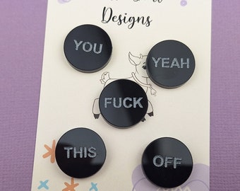 Offensive Five Fucks earrings | Black Acrylic  | Fun Earrings | Statement Jewellery | Sweary Earrings | Quirky