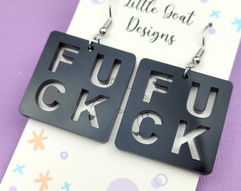 Offensive Fuck earrings | Black Square  | Fun Earrings | Statement Jewellery | Sweary Earrings | Quirky