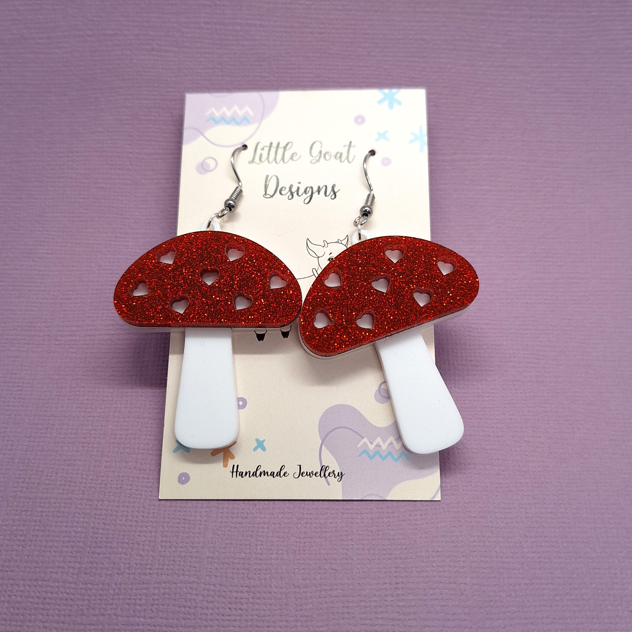 Mushroom  Dangle Earrings | Acrylic Earrings | Statement Jewellery | Handmade | Funky Earrings| Forest | Fungai | Fun | Occasion
