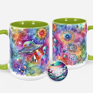 Alien Coffee Mug Psychedelic Alien Mug UFO Space Mug Alien Mug Astral Travel Extraterrestrial Mug Meditation Cosmic Cup Trippy Alien Cup