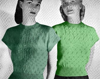 1950s Sweater Knitting Pattern PDF • Bust 32" • Women's Vintage Pullover Top Jumper • DK • 1953