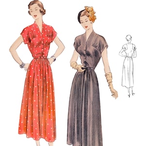 Patrón de costura de vestido de los años 40 en PDF • Busto 30" • Vestido camisero, vestido midi, manga corta • 1949