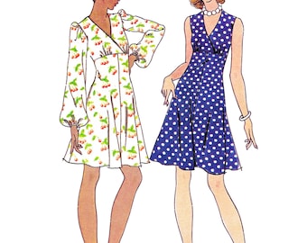 1970s Skater Dress Sewing Pattern PDF • Bust 32.5" • Fit + Flare Dress, Puff Sleeve • 1974