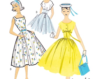 1950s Dress Sewing Pattern PDF • Bust 33" • Vintage Sundress, Square Neck, Bolero Jacket • 1957